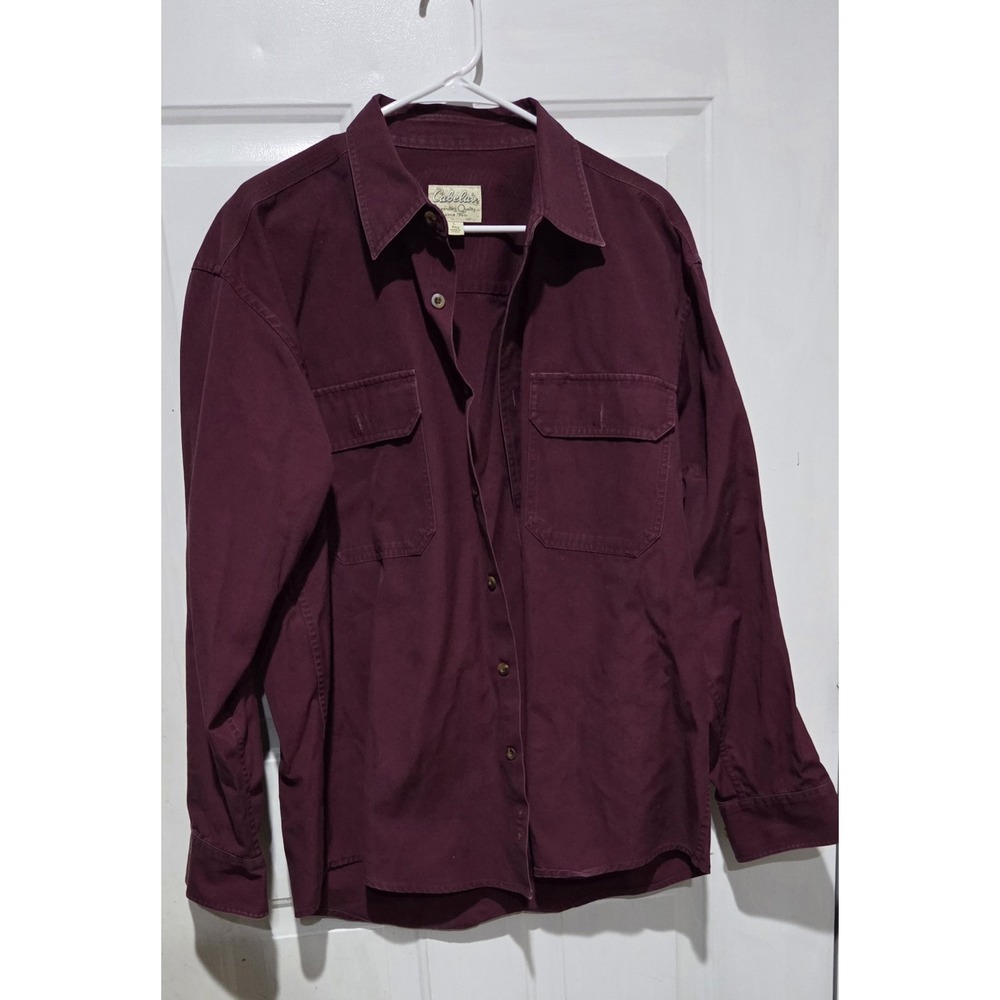 Cabelas Shirt Mens Large Button Up Maroon Long Sleeve Outdoor Gear